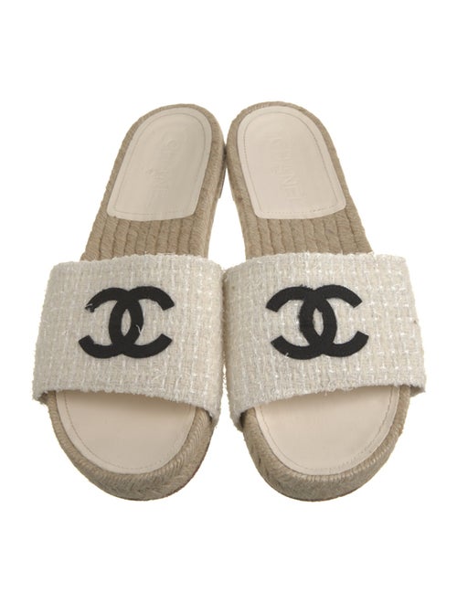 Chanel Interlocking CC Logo Tweed Espadrilles