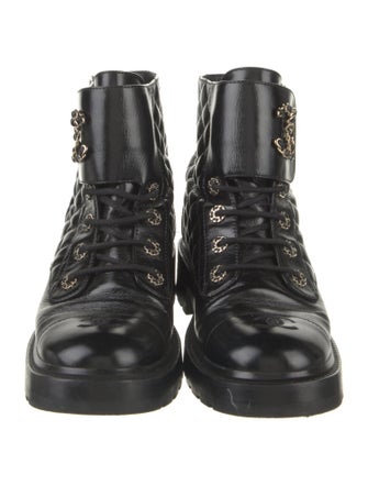 Chanel Interlocking CC Logo Calfskin Combat Boots