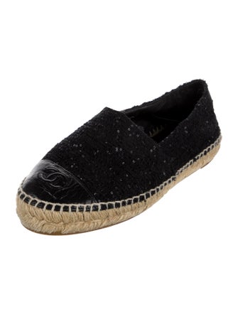 Chanel Interlocking CC Logo Tweed Espadrilles