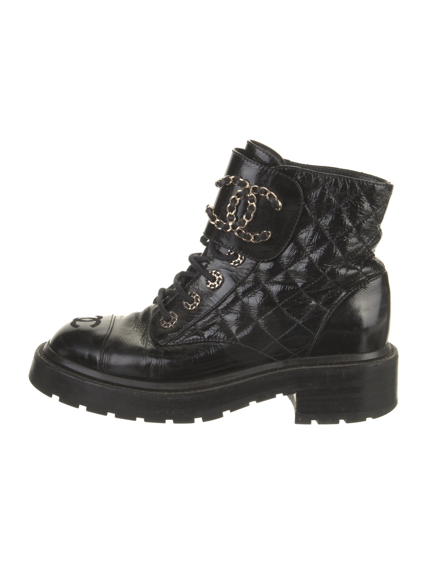 Chanel Interlocking CC Logo Calfskin Combat Boots