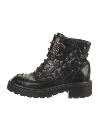 Chanel Interlocking CC Logo Calfskin Combat Boots