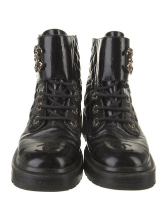 Chanel Interlocking CC Logo Calfskin Combat Boots