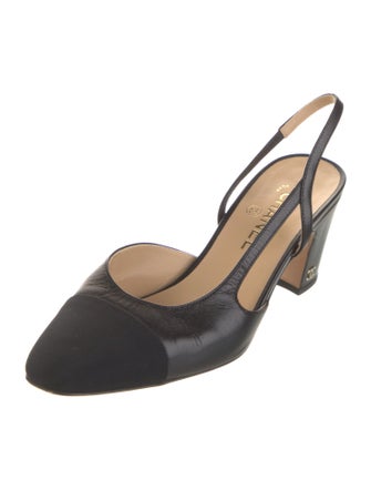 Chanel Interlocking CC Logo Leather Slingback Pumps