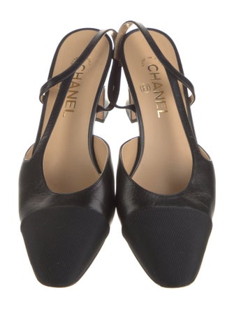 Chanel Interlocking CC Logo Leather Slingback Pumps