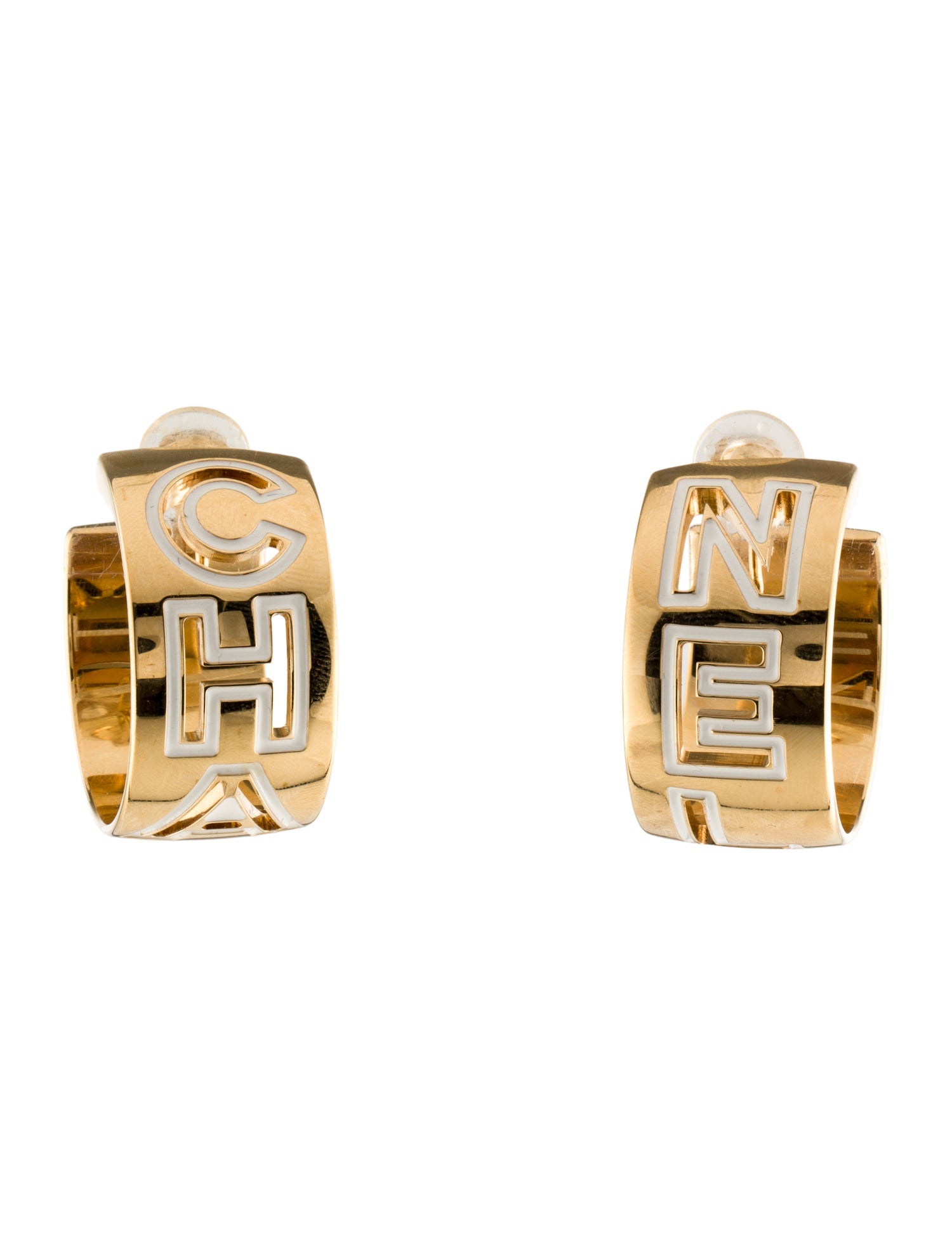 Chanel 2024 Enamel 'Cha' 'Nel' Hoop Earrings
