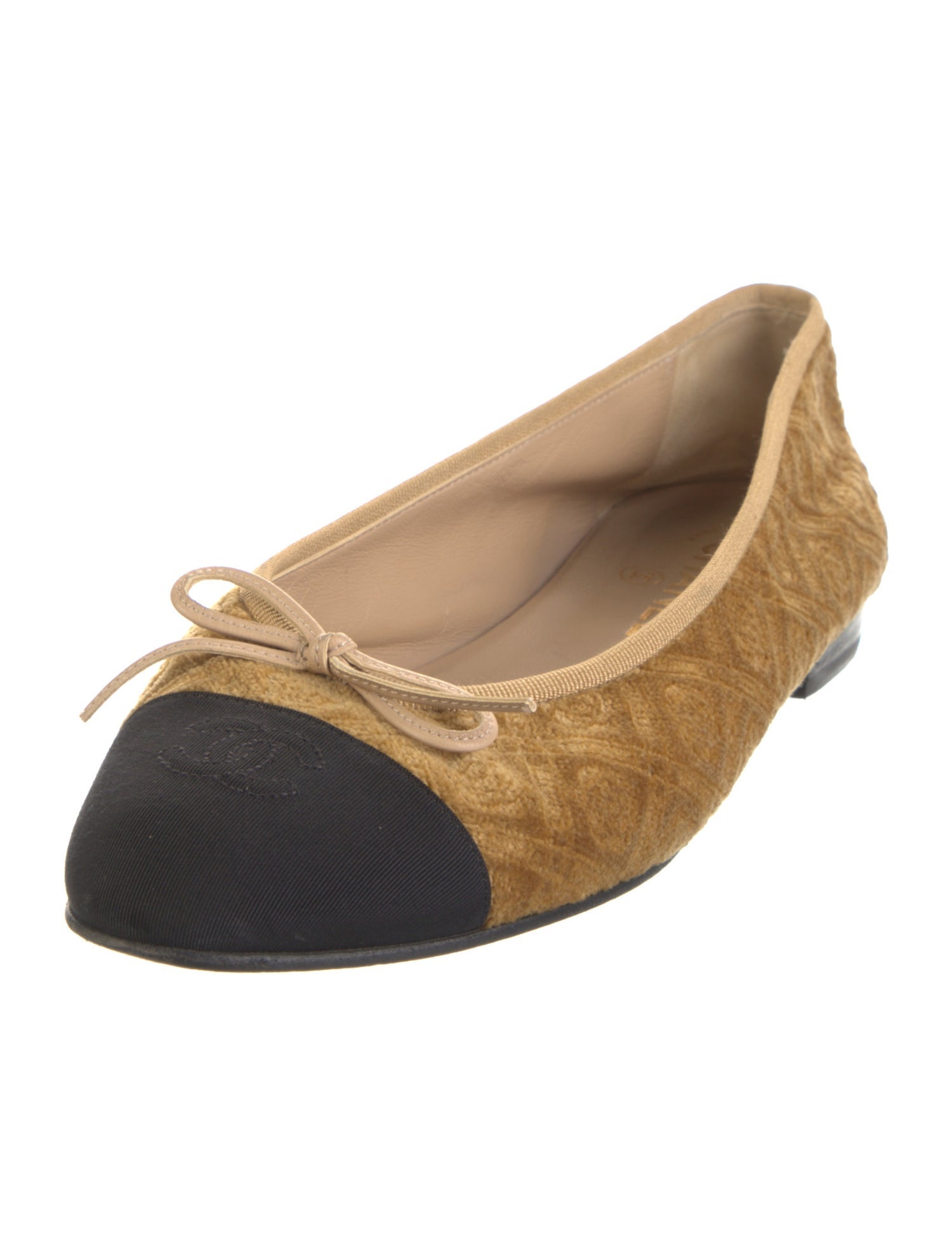 Chanel Interlocking CC Logo Velvet Ballet Flats