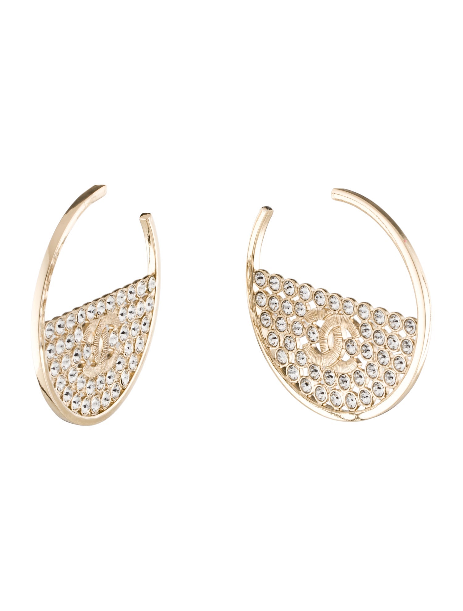 Chanel 2023 Strass CC Hoop Earrings