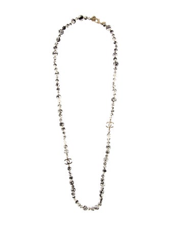 Chanel Faux Pearl Paint Splatter CC Station Necklace