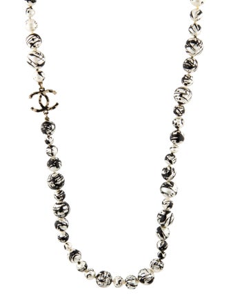Chanel Faux Pearl Paint Splatter CC Station Necklace