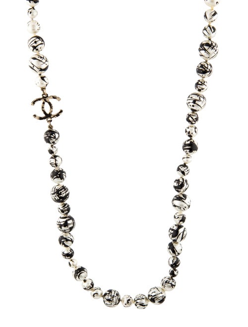 Chanel Faux Pearl Paint Splatter CC Station Necklace