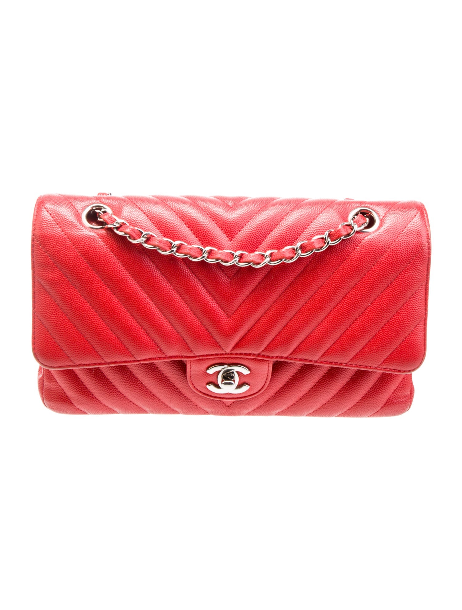 Chanel Caviar Chevron CC Medium Double Flap Bag