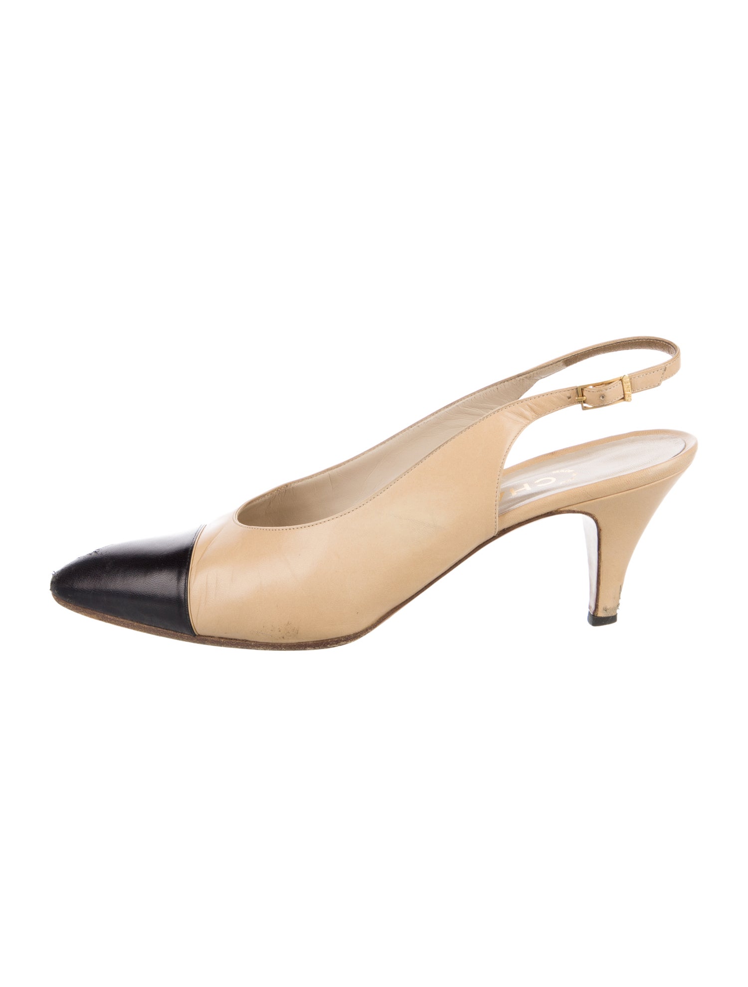 Chanel Interlocking CC Logo Leather Slingback Pumps