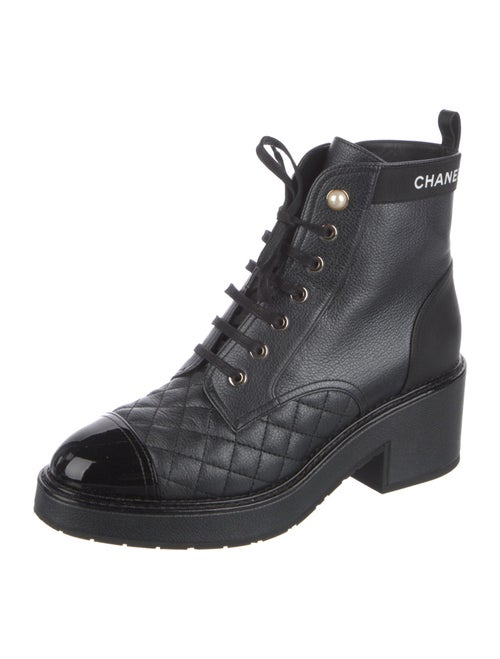 Chanel 2021 Faux Pearl Accents Combat Boots