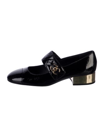 Chanel Interlocking CC Logo Patent Leather Mary Jane Flats