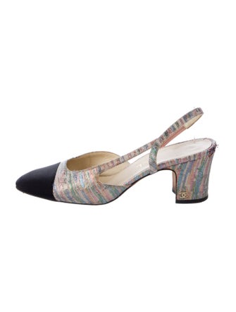 Chanel Interlocking CC Logo Grosgrain Trim Slingback Pumps