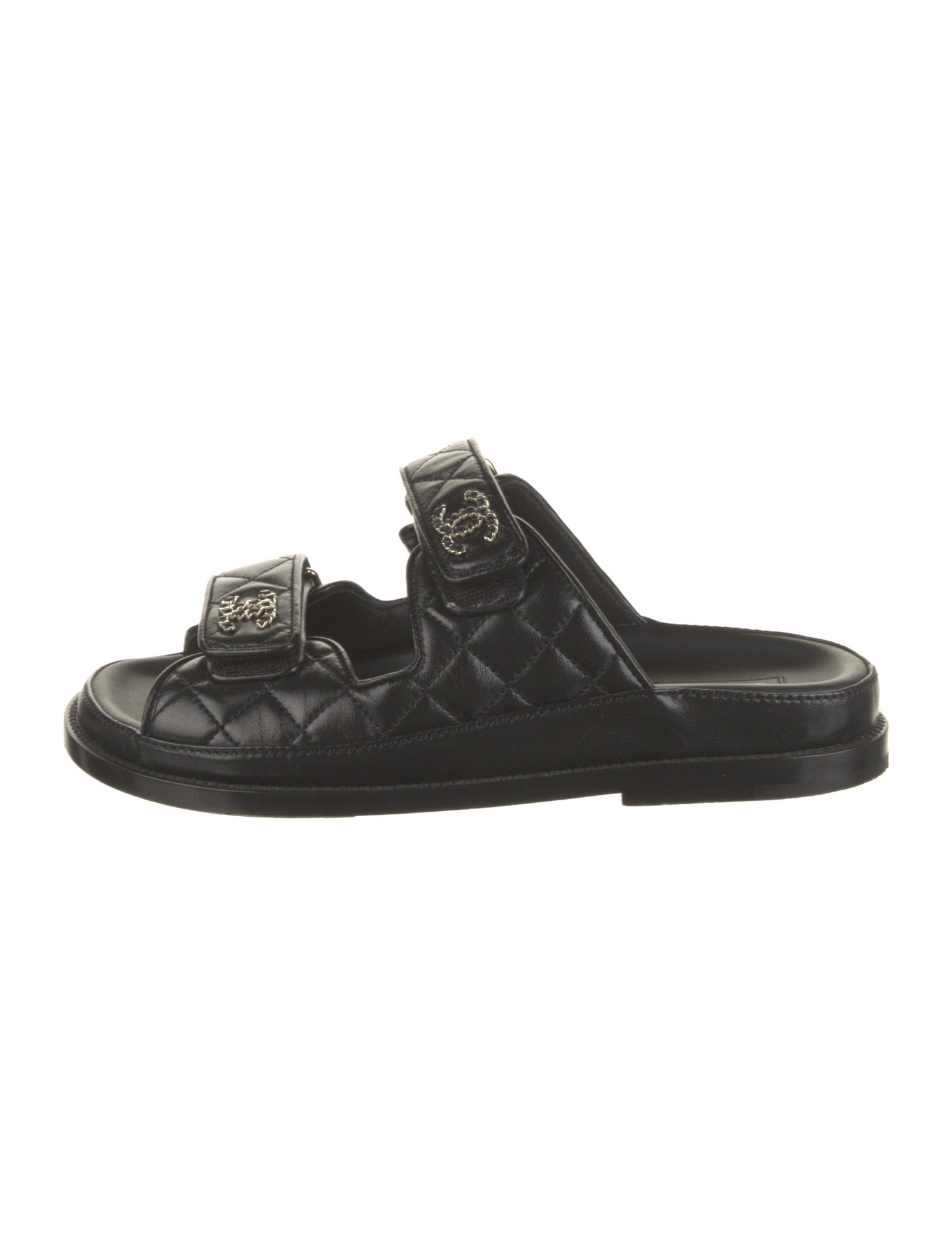 Chanel Interlocking CC Logo Leather Slides