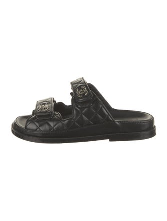 Chanel Interlocking CC Logo Leather Slides