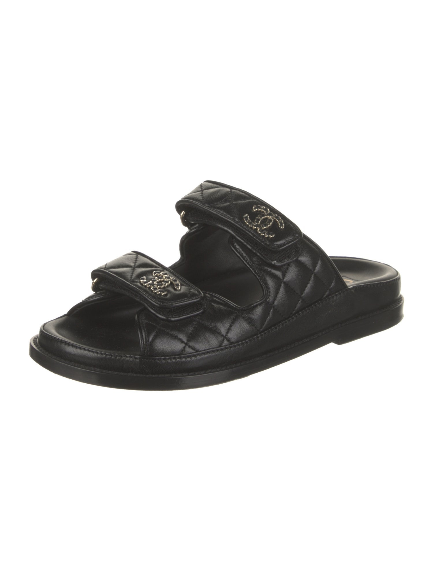 Chanel Interlocking CC Logo Leather Slides