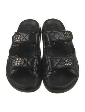 Chanel Interlocking CC Logo Leather Slides