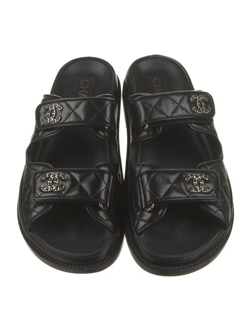 Chanel Interlocking CC Logo Leather Slides
