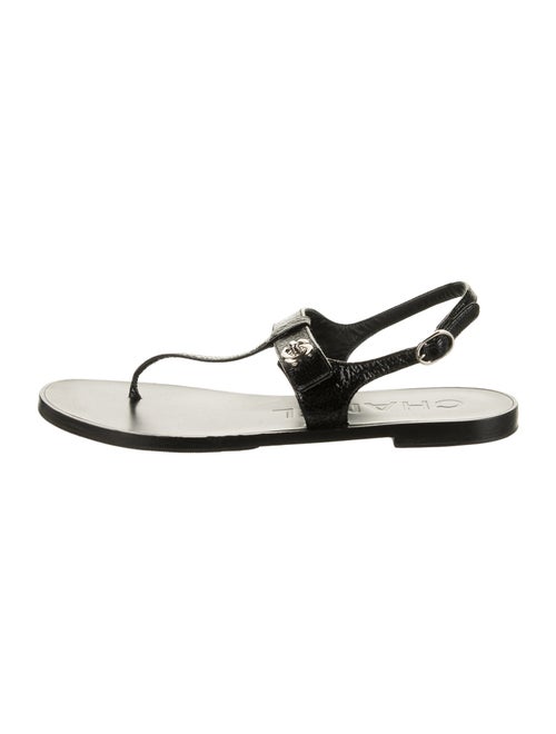 Chanel Interlocking CC Logo Patent Leather T-Strap Sandals