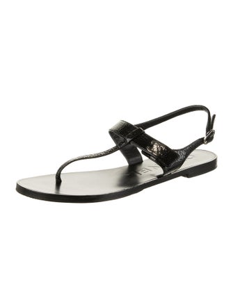 Chanel Interlocking CC Logo Patent Leather T-Strap Sandals