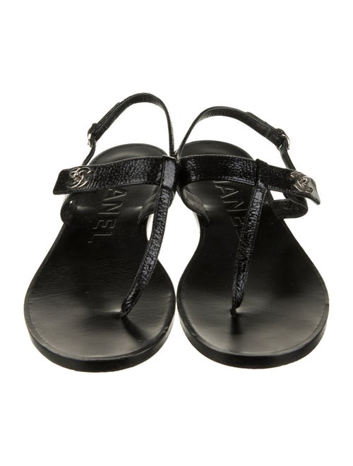 Chanel Interlocking CC Logo Patent Leather T-Strap Sandals
