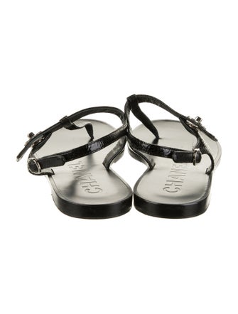 Chanel Interlocking CC Logo Patent Leather T-Strap Sandals