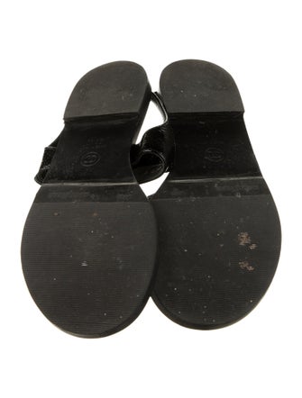 Chanel Interlocking CC Logo Patent Leather T-Strap Sandals