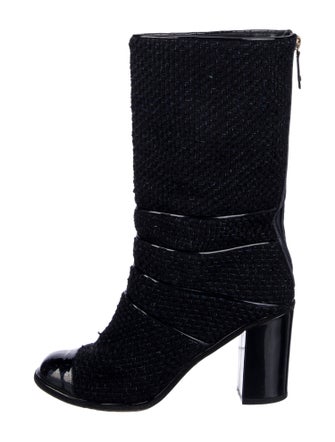 Chanel Interlocking CC Logo Tweed Combat Boots