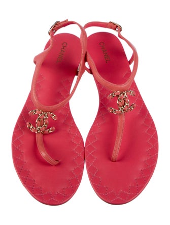 Chanel Interlocking CC Logo Leather T-Strap Sandals