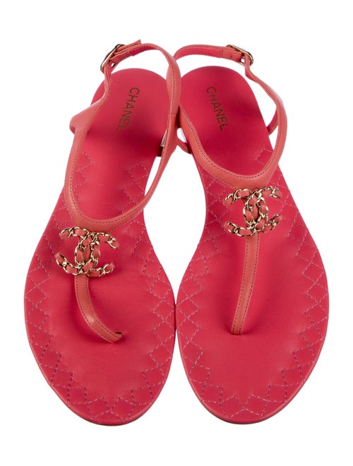 Chanel Interlocking CC Logo Leather T-Strap Sandals