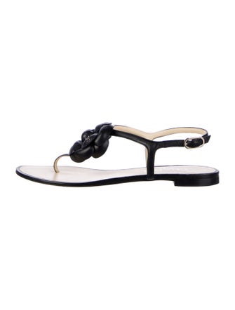 Chanel Interlocking CC Logo Leather Slingback Sandals