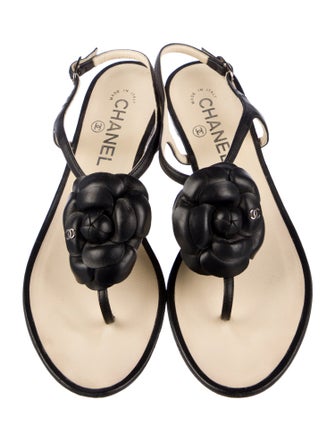 Chanel Interlocking CC Logo Leather Slingback Sandals