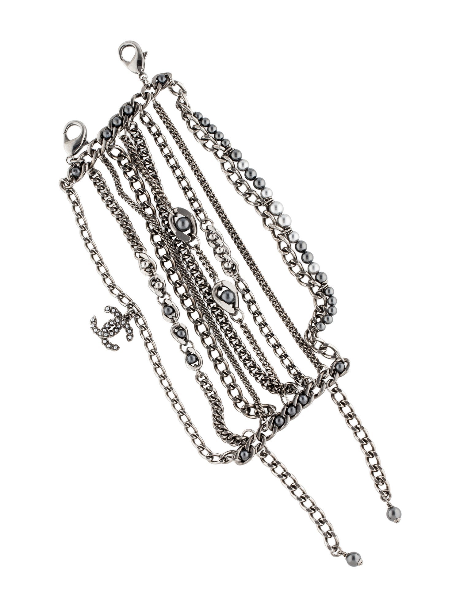 Chanel Faux Pearl Chain Link Multistrand Bracelet