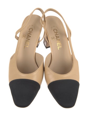 Chanel Interlocking CC Logo Leather Slingback Pumps