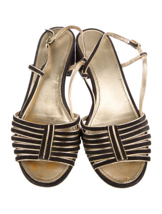 Chanel Interlocking CC Logo Suede Slingback Sandals