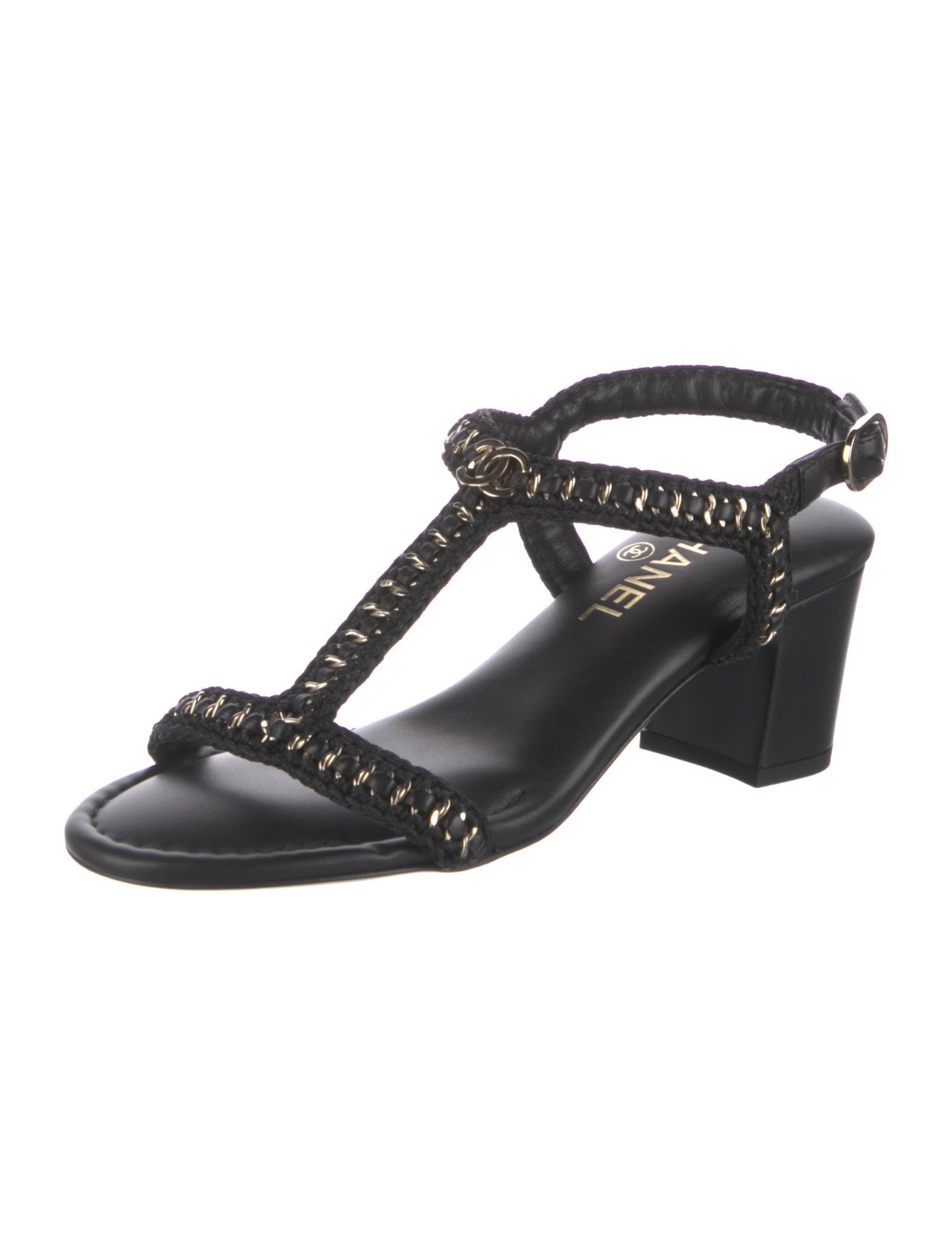 Chanel Interlocking CC Logo Leather T-Strap Pumps