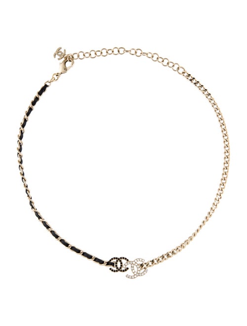 Chanel 2023 Leather & Strass CC Choker Necklace