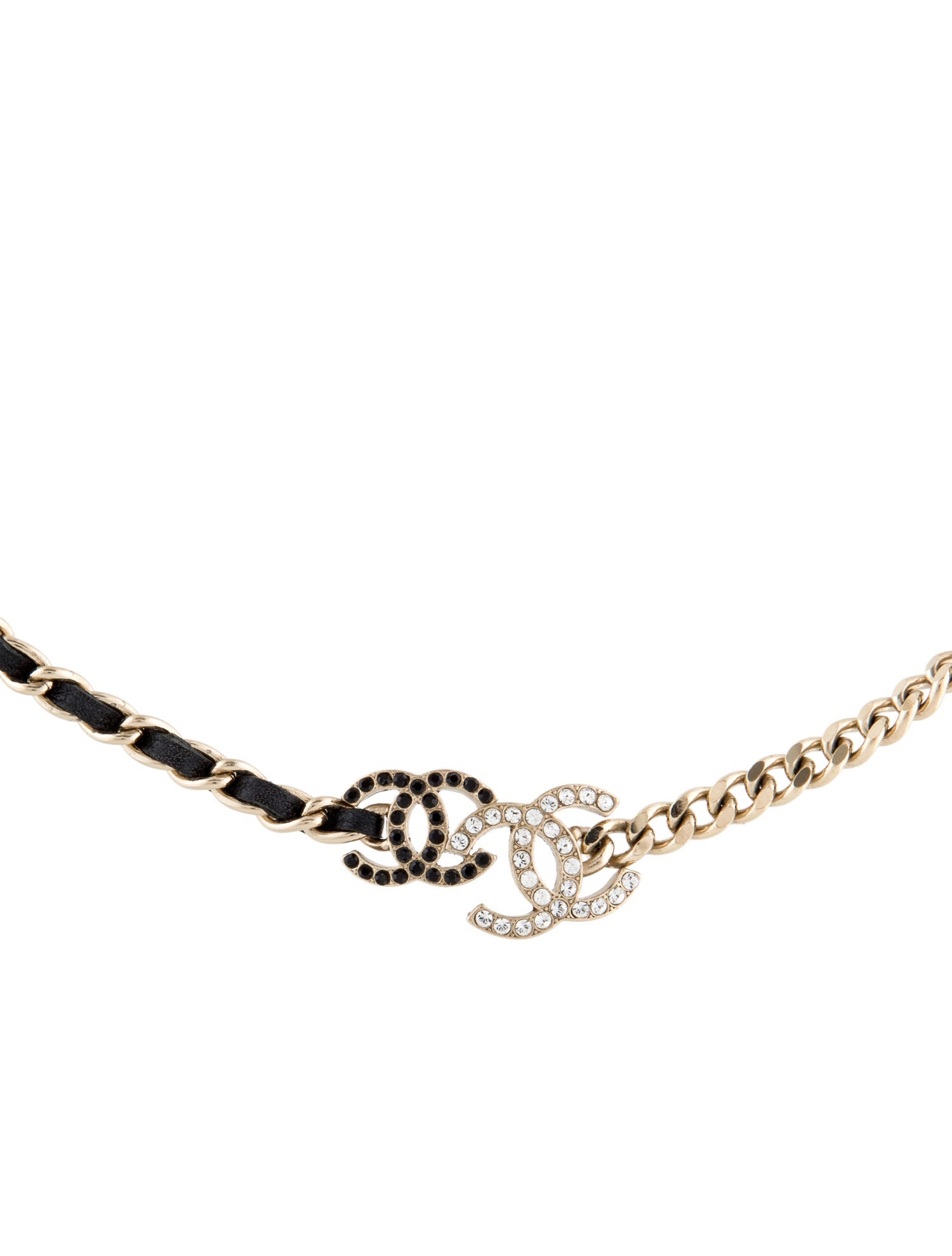 Chanel 2023 Leather & Strass CC Choker Necklace