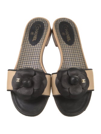 Chanel Interlocking CC Logo Leather Slides