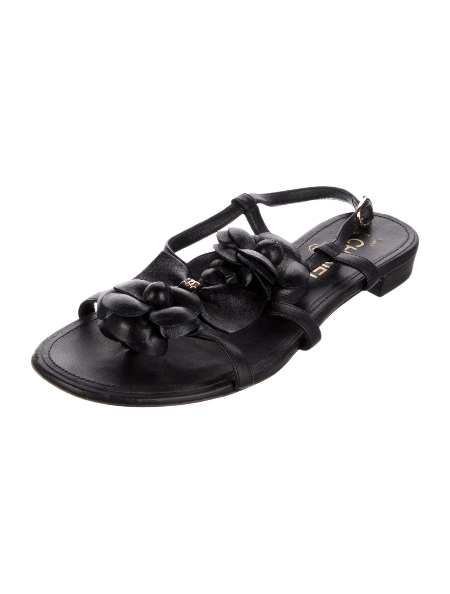 Chanel Interlocking CC Logo Leather Slingback Sandals
