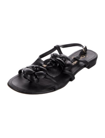 Chanel Interlocking CC Logo Leather Slingback Sandals