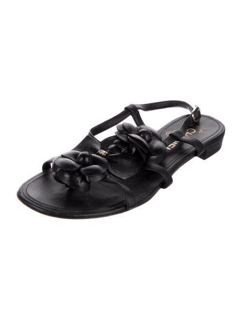 Chanel Interlocking CC Logo Leather Slingback Sandals