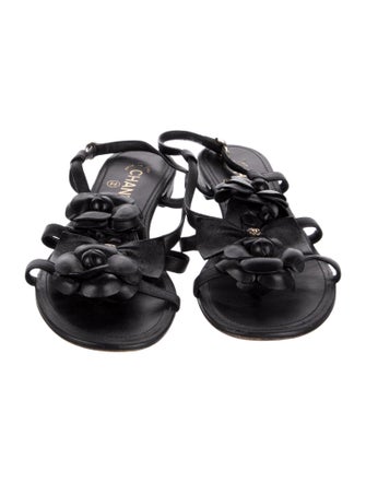 Chanel Interlocking CC Logo Leather Slingback Sandals