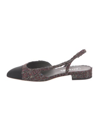 Chanel Interlocking CC Logo Tweed Slingback Flats