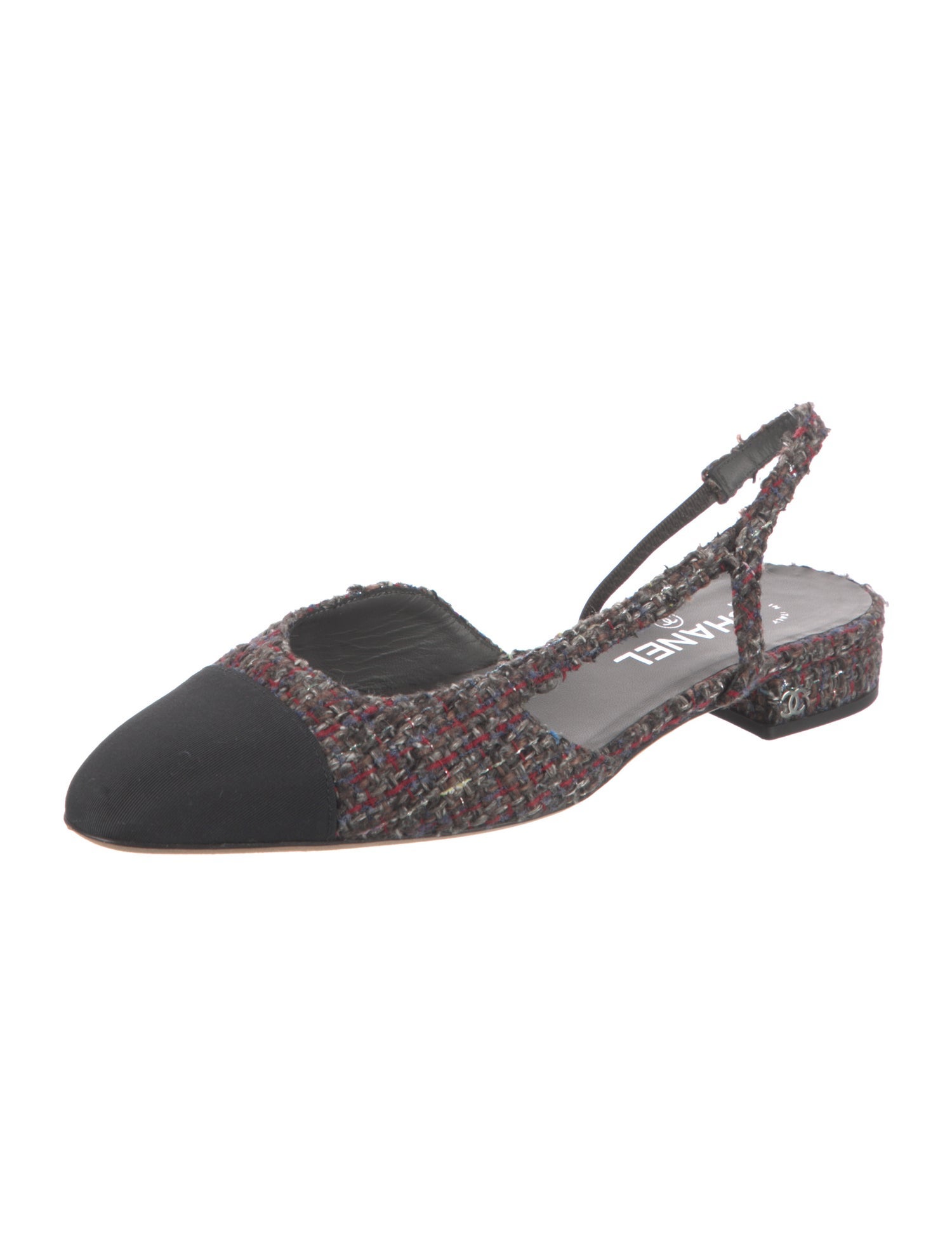 Chanel Interlocking CC Logo Tweed Slingback Flats