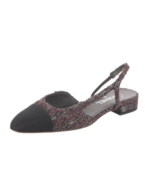 Chanel Interlocking CC Logo Tweed Slingback Flats