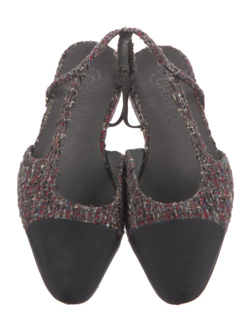 Chanel Interlocking CC Logo Tweed Slingback Flats