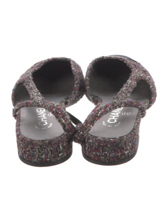 Chanel Interlocking CC Logo Tweed Slingback Flats